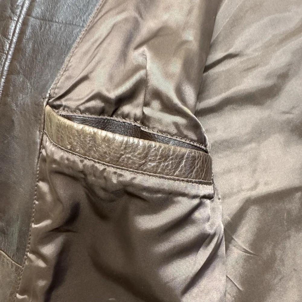 VTG 90 Banana Republic‎ Mens Large Brown Leather Full Zip Jacket Classic Collar